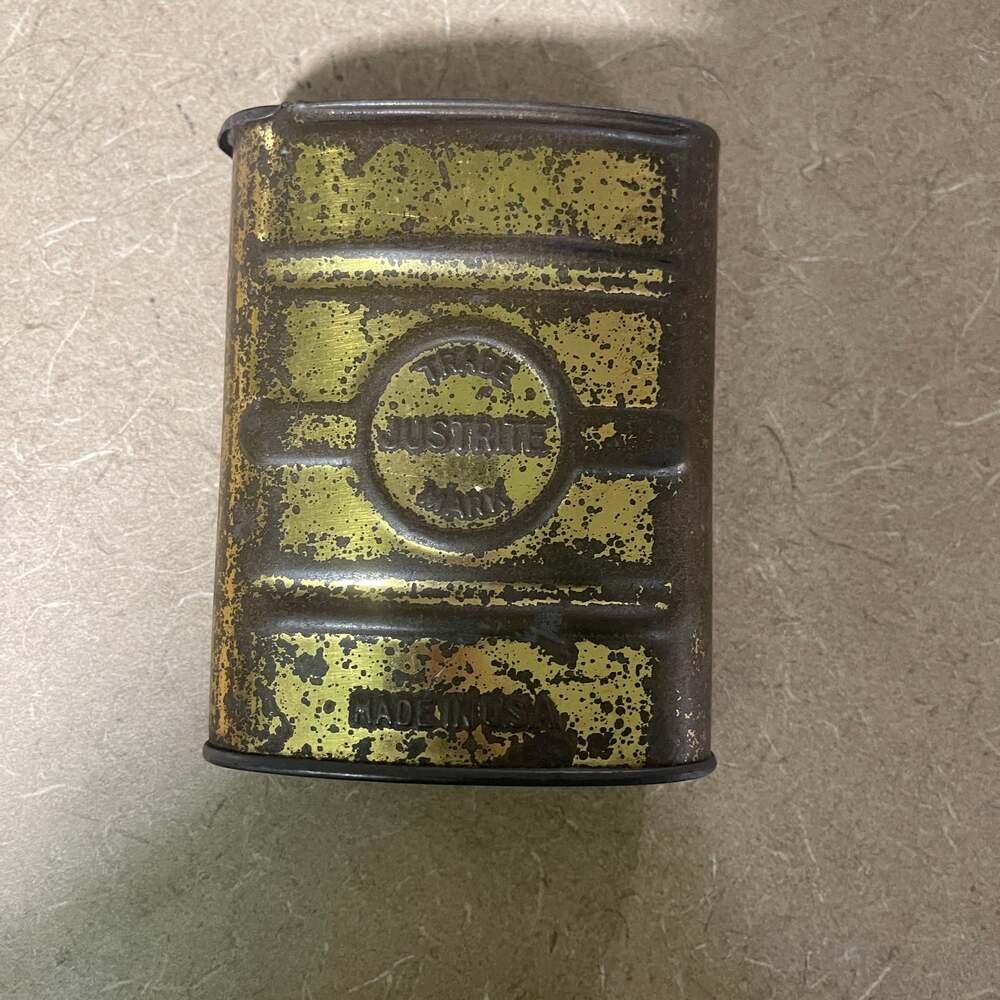 Antique Justrite Brand Carbide Tin Slide Top Coal Miner's Mining Pocket Can Box